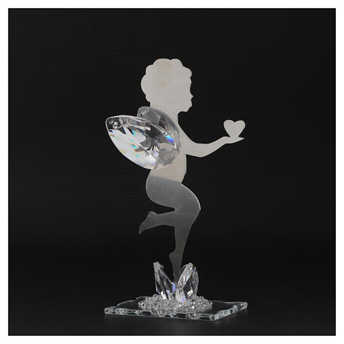 Angel bombonniere with heart in stainless steel and crystal 16 cm 3