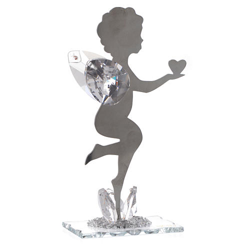 Angel bombonniere with heart in stainless steel and crystal 16 cm 1