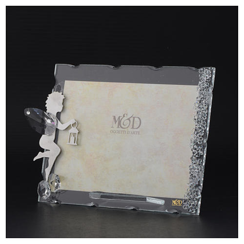 Angel photo frame bombonniere in stainless steel and crystals with lantern 9x12 cm 3