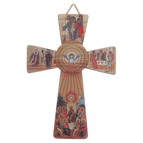 Krzyż symbol Ducha Świętego druk na drewnie 10x5 1