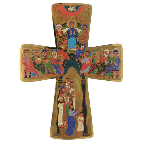 Krzyż z drewna druk Zielone Świątki 15x25cm 1