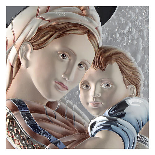 Cuadro Virgen con Niño tórtola y blanco plata y madera 2