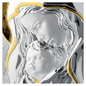 Cuadro Virgen con Niño Plata y madera blanca 25x35 cm