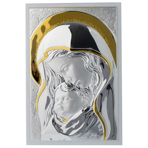 Cuadro Virgen con Niño Plata y madera blanca 25x35 cm 1