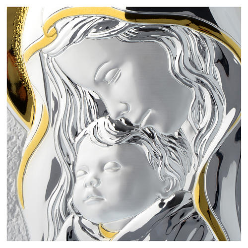 Cadre Vierge et Enfant argent et bois blanc 25x35 cm 2