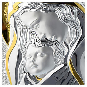 Cuadro Virgen con Jesús niño plata y madera blanca