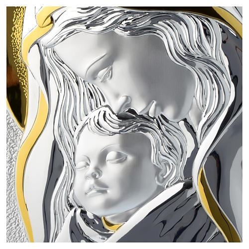 Cuadro Virgen con Jesús niño plata y madera blanca 2