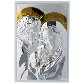 Holy Family painting rectangular board in silver and white