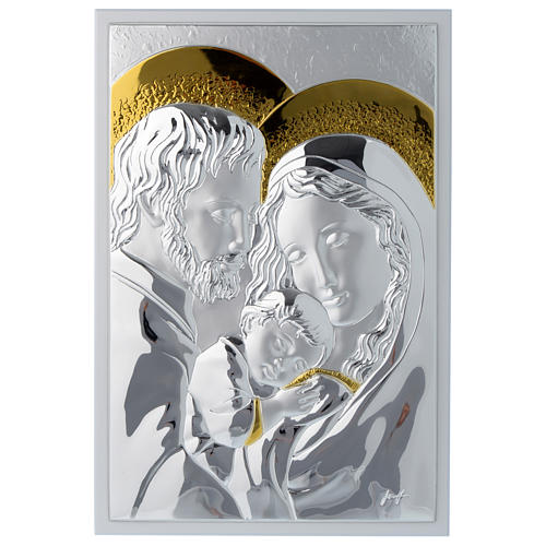 Holy Family painting rectangular board in silver and white 1