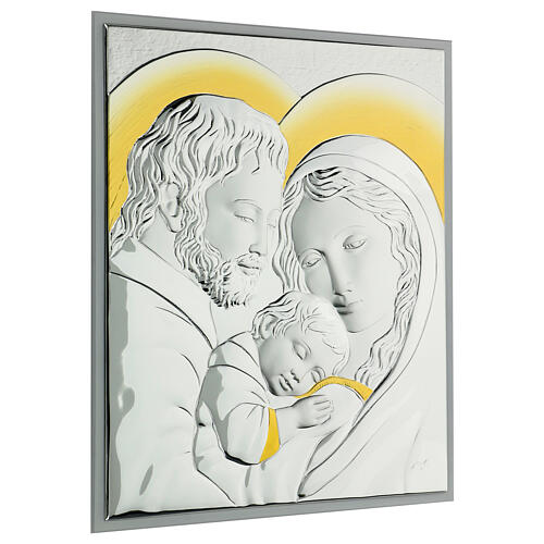 Cuadro Sagrada Familia plata detalles dorados tabla blanca 3