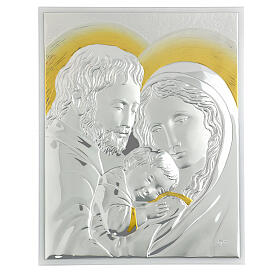 Holy Family silver plaque on wood with golden decoration