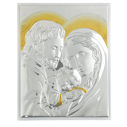 Holy Family silver plaque on wood with golden decoration 1