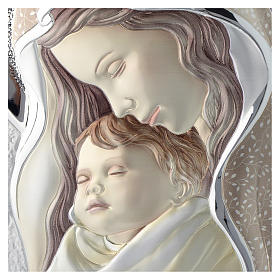 Our Lady and Baby Jesus painting in silver and coloured molded board