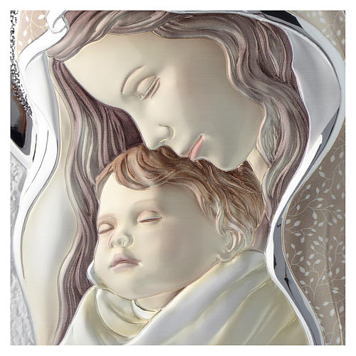 Our Lady and Baby Jesus painting in silver and coloured molded board 2