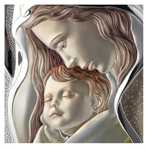 Headboard Our Lady with Baby Jesus in silver and coloured wood 2