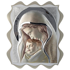 Cuadro Virgen con Niño plata coloreada madera