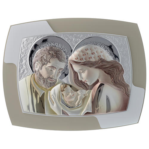 Holy Family silver print on two tone wood. 1