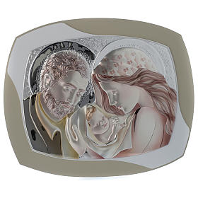 Holy Family headboard painting in coloured silver and round wood