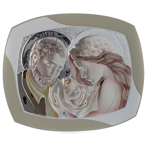 Holy Family headboard painting in coloured silver and round wood 1