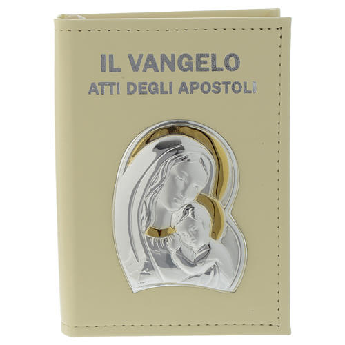 Vangelo per Battesimo Madonna con Bambino similpelle 1