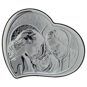 Holy Family silver bas relief and wengè wood, heart shaped