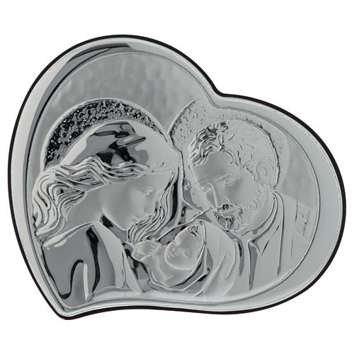 Holy Family silver bas relief and wengè wood, heart shaped 1