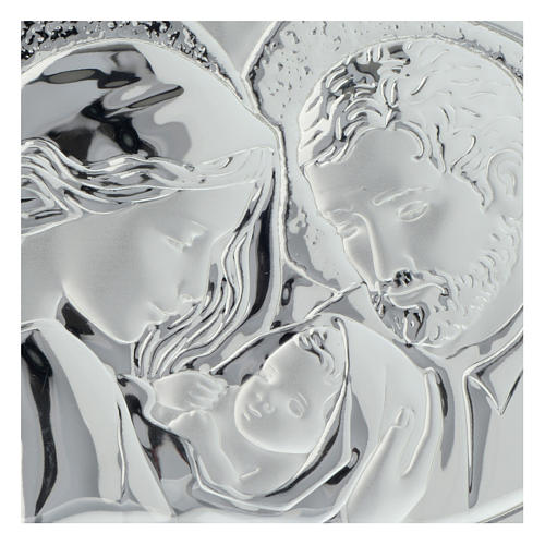 Holy Family silver bas relief and wengè wood, heart shaped 2