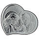 Holy Family silver plaque on wood heart shaped s1