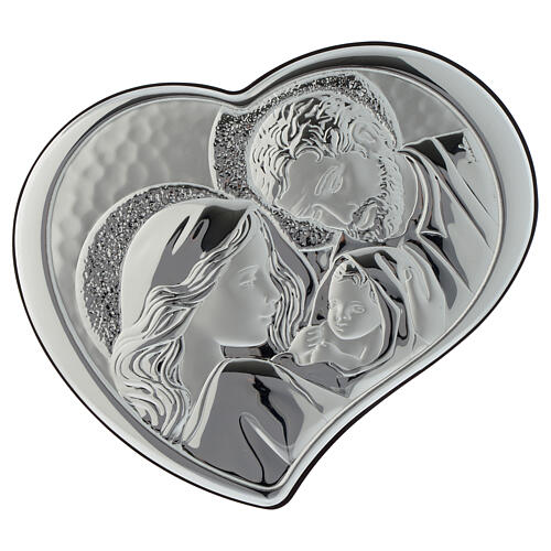 Bild in Herzform Heilige Familie mit Silber-Plakette aus Holz 1