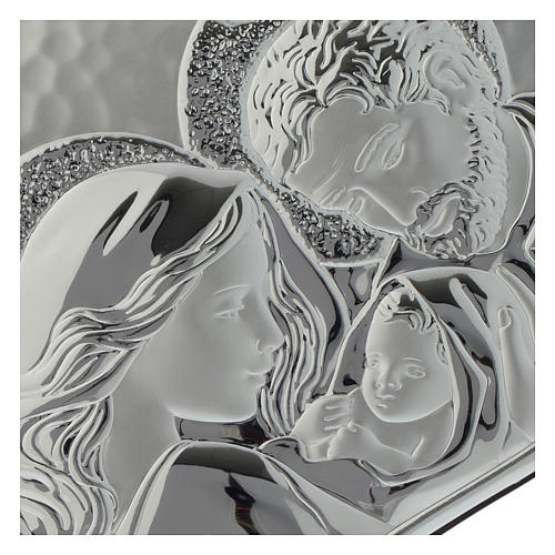 Holy Family silver bas relief on wengè wood, heart shaped 2
