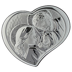 Holy Family silver plaque on wengé wood heart shaped