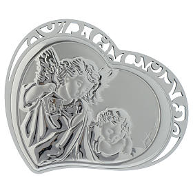Guardian Angel silver bas relief on white wood