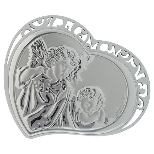 Guardian Angel silver bas relief on white wood 1