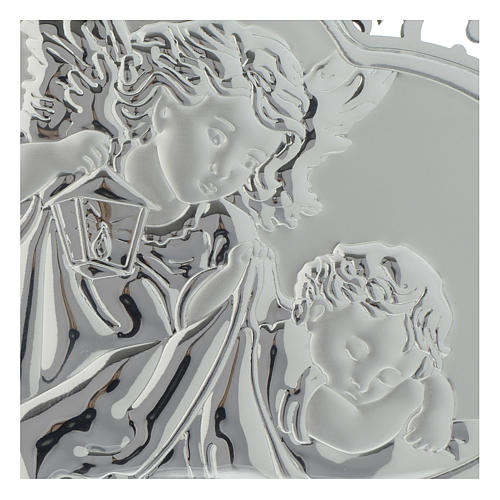 Guardian Angel silver bas relief on white wood 2
