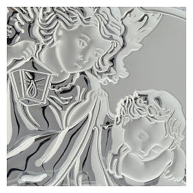 Guardian Angel with lantern silver bas relief on white wood