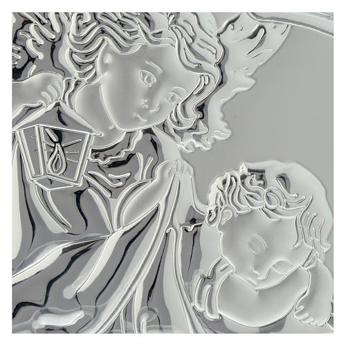 Guardian Angel with lantern silver bas relief on white wood 2