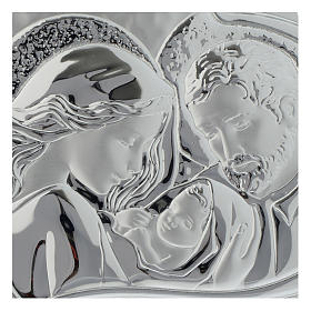 Holy Family silver bas relief on white wood