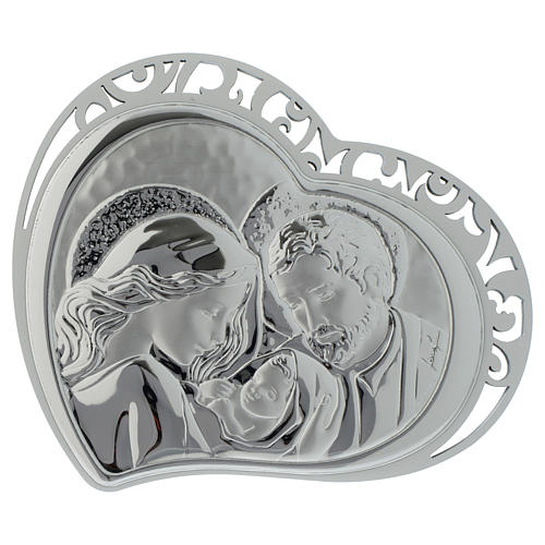 Holy Family silver bas relief on white wood 1