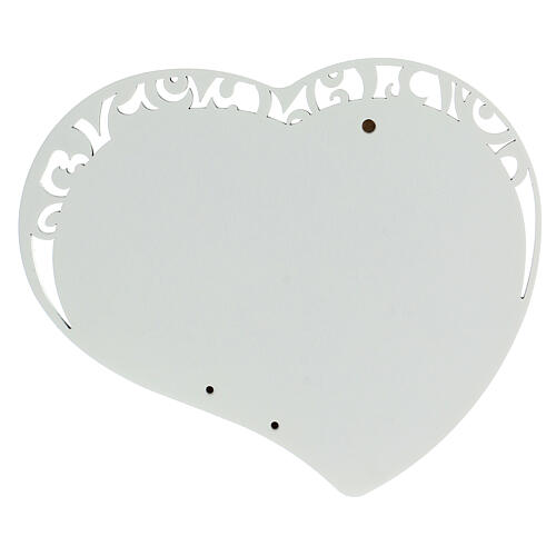 Cuadro Corazón S. Familia madera blanca perforada lámina plateada 5