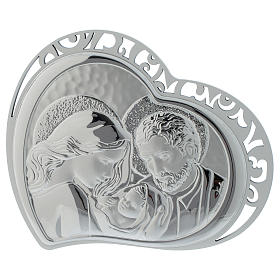 Dicas de Presentes e Lembrancinhas: Quadro coração Sagrada Família madeira branca rendilhada placa prateada