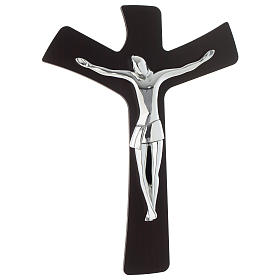 Crucifix wengé et plaque argentée 20x25 cm