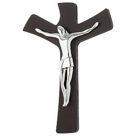 Crucifixo wengé e placa prateada 20x25 cm