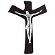 Crucifixo wengé e placa prateada 20x25 cm s1