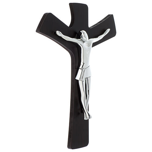 Crucifijo estilizado wengué y lámina plateada 20x30 cm 3