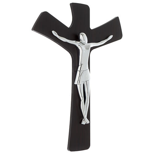 Crucifix in wengè wood and silver 29x45 cm 3