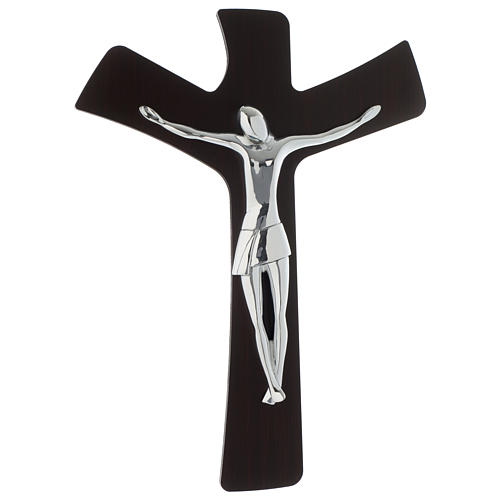 Crucifijo estilizado acabado wengué y lámina plateada 30x45 cm 1