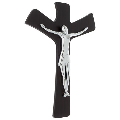 Crucifix stylisé finition wengé et plaque argentée 30x45 cm 3