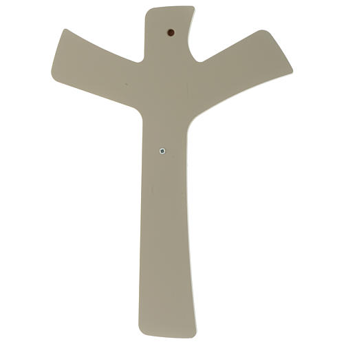 Crucifixo resina e madeira estilizado branco e bege 4