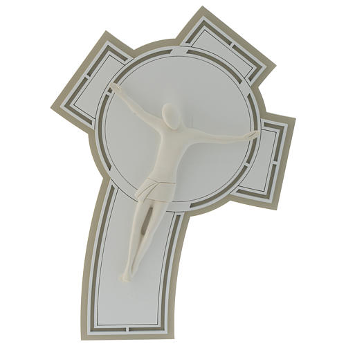 Crucifix in carved wood and resin, white and dove grey 1
