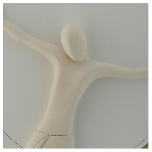 Crucifix in carved wood and resin, white and dove grey, curved 2